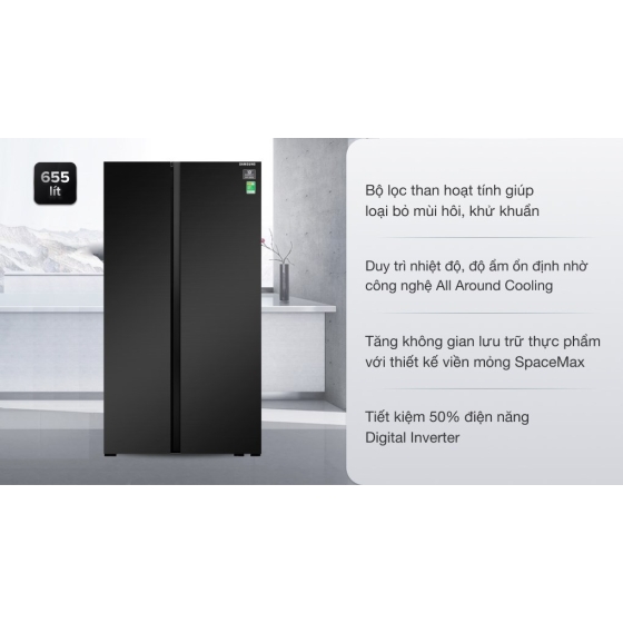 Tủ lạnh Samsung Inverter 655 lít Side By Side RS62R5001B4/SV 